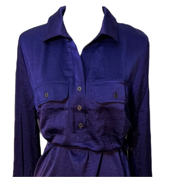 Lucky Brand Purple Long Sleeve Button Up Belted Midi Dress NEW Large - Picture 4 of 5